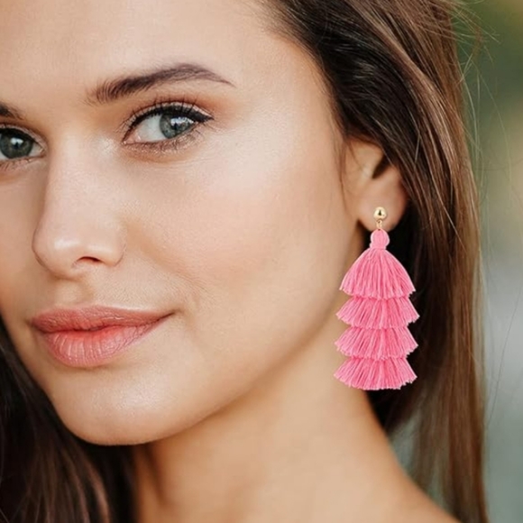 Pink Fringe Earrings Tassel Earrings Spring Jewelry Jewellery - Picture 2 of 4